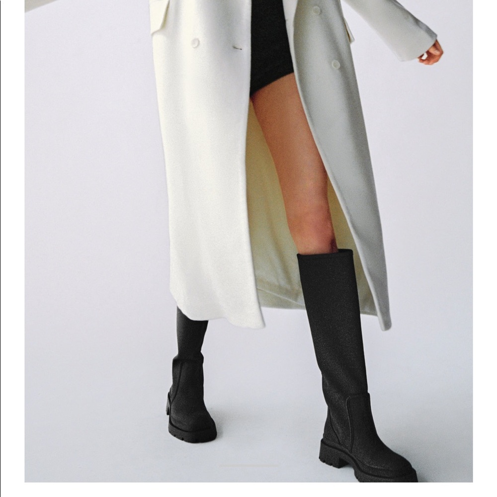Zara Tall Black Leather Winter Rain Boots